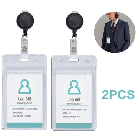 Flonozz 2 Pcs Retractable Badge Clips Holders Reel Clear Plastic Id Card Holders With Reel Cilp