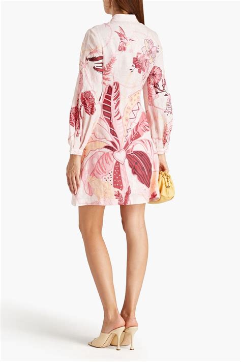 LEO LIN Printed Linen Mini Shirt Dress THE OUTNET