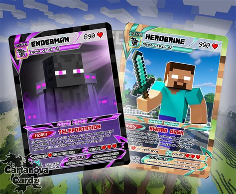 Enderman & Herobrine Custom Pokemon Card Premium Quality Set 2 | Etsy UK