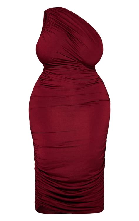 Plus Burgundy One Shoulder Longline Midi Dress Plus Size