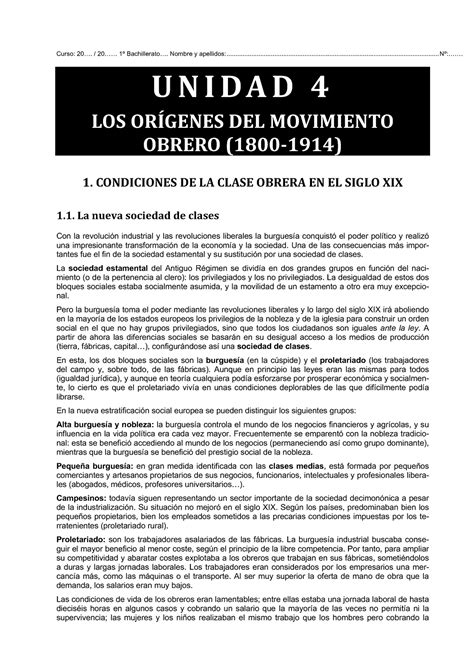 Tema 4 Historia Los Orígenes Del Movimiento Obrero Curso 20 20