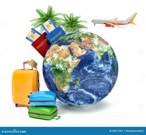 The Concept Of Vacation And Travel Earth Globe With Airline Stock