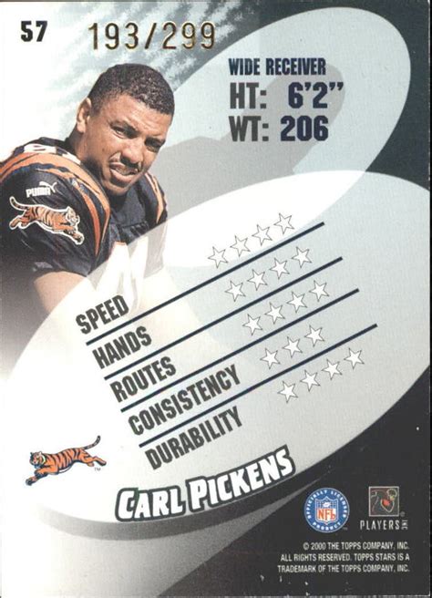 Topps Stars Green Cincinnati Bengals Football Card Carl