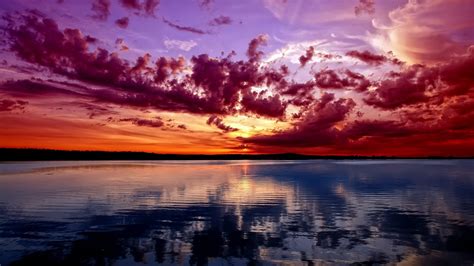 Wallpaper Sunlight Sunset Sea Water Reflection Clouds Beach