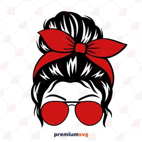 Red Messy Bun Svg Cut File Sunglasses Messy Bun Svg Premiumsvg