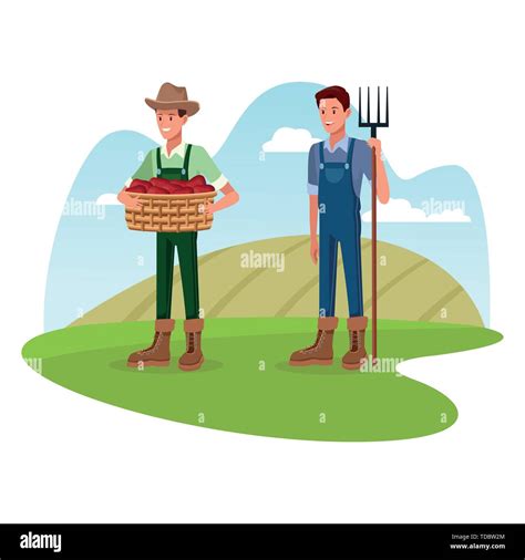 Farmers Working In Farm Cartoons Stock Vector Image Art Alamy