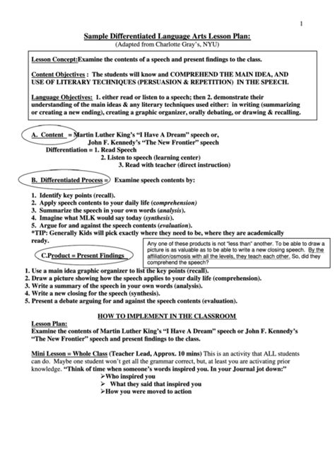 Language Arts Lesson Plan Template