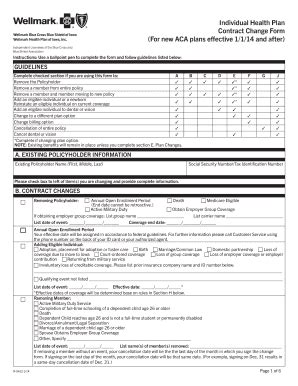 Fillable Online Individual Health Plan Contract Change Form For New