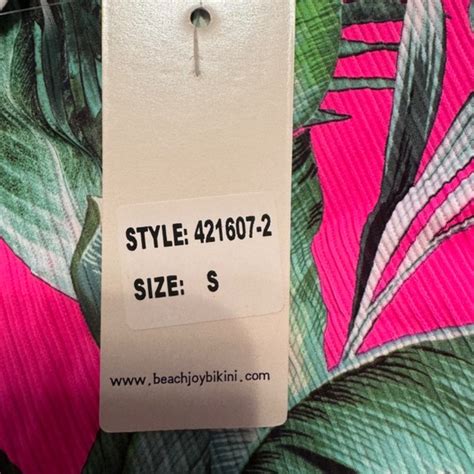 Beach Joy Bikini Swim Neon Pink Tropical Print Plunging Neck One Piece Swimsuit Small Nwt