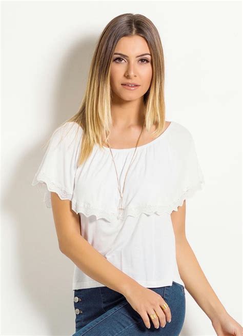 Blusa Ciganinha Quintess Branca Babado Quintess