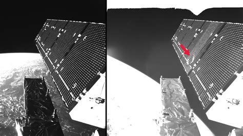 Impact Of A Space Debris Particle On The Solar Panel Of The Sentinel