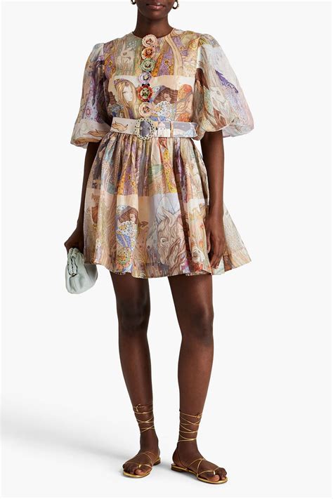 ZIMMERMANN Embellished Printed Linen And Silk Blend Gauze Mini Dress