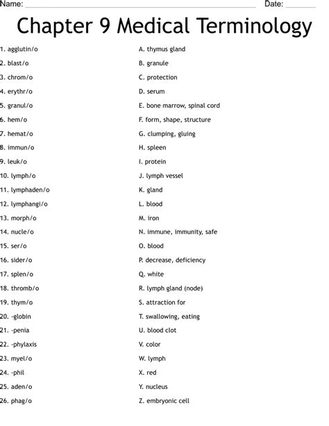 Week Terminology Worksheet Hematologic Printable Word Searches