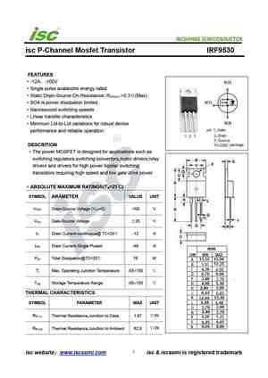 IRF9530 MOSFET Datasheet Pdf Equivalent Cross Reference Search