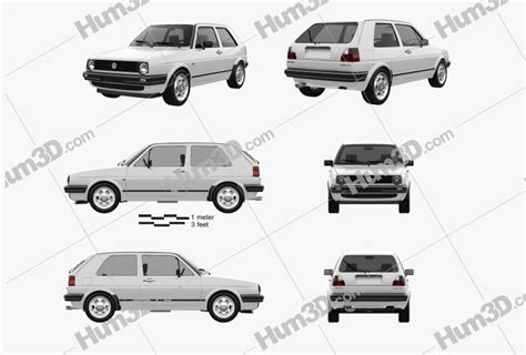 Volkswagen Golf Mk2 3-door 1983 Blueprint Template - 3DModels.org