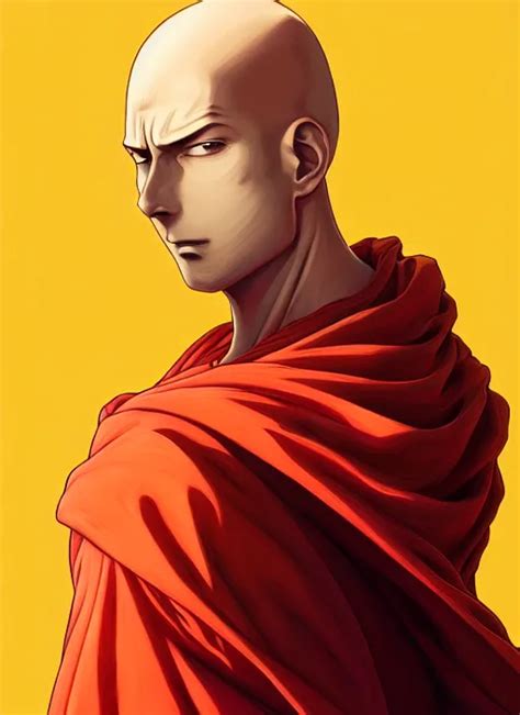 Krea Handsome Saitama Half Body Shot Path Traced Red And Yellow