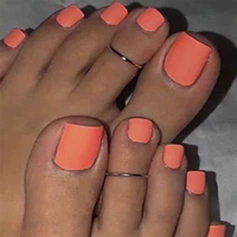 Amazon Outyua Orange Square Fake Toenails Solid Matte Press On Toe