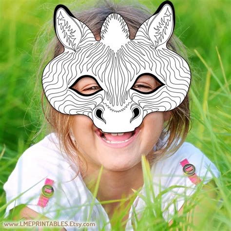 Zebra Coloring Mask Printable Halloween Costume Diy Safari Etsy