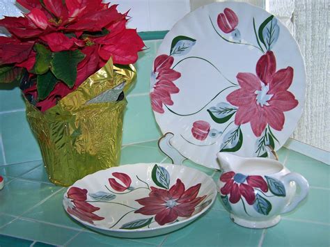 Treasures N Textures Vintage Blue Ridge Pottery Poinsettia Pattern