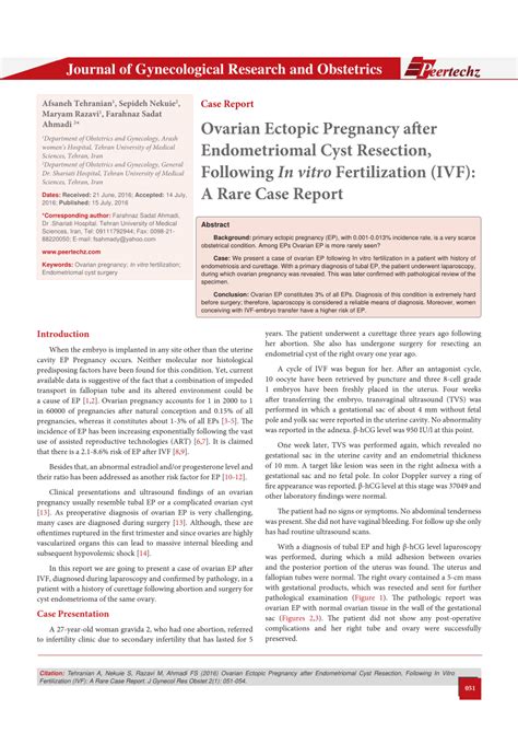 Pdf Ovarian Ectopic Pregnancy After Endometriomal Cyst Resection