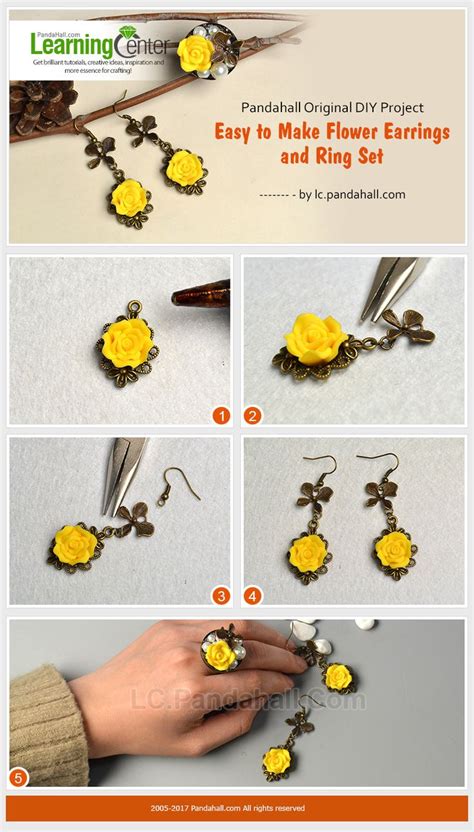 Pandahall Original DIY Project Easy To Make Flower Earrings And Ring