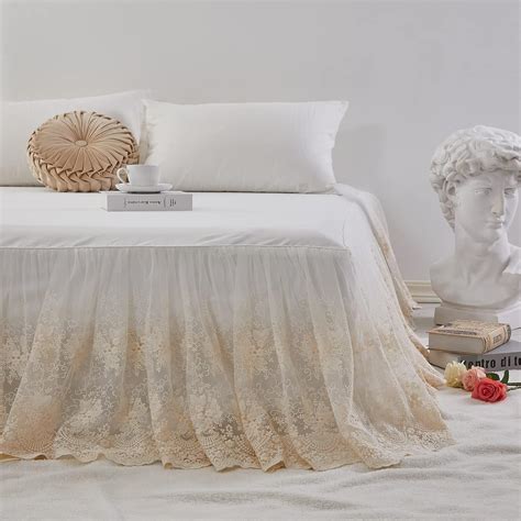 Brandream Lace Bed Skirt Queen Size Cream White 18 Inch