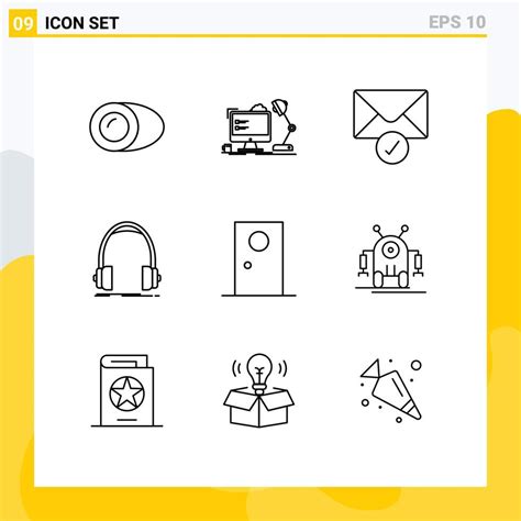 Conjunto De Pictogramas De 9 Contornos Simples De Monitor De Puerta