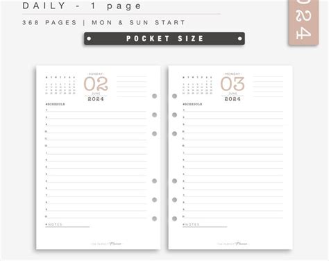 Pocket Daily Planner 2024 Printable One Day Per Page Minimalist Planner