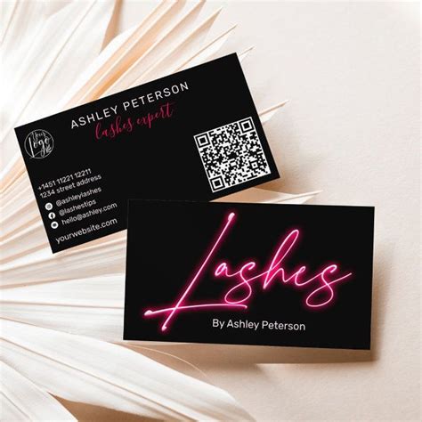 Modern Glam Pink Neon Lashes Script Logo Qr Code Business Card Zazzle