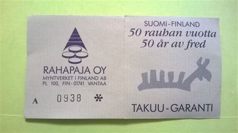 Finland 2000 Mk Markkaa 1995 Peace In 50 Years Biggest Finnish Gold