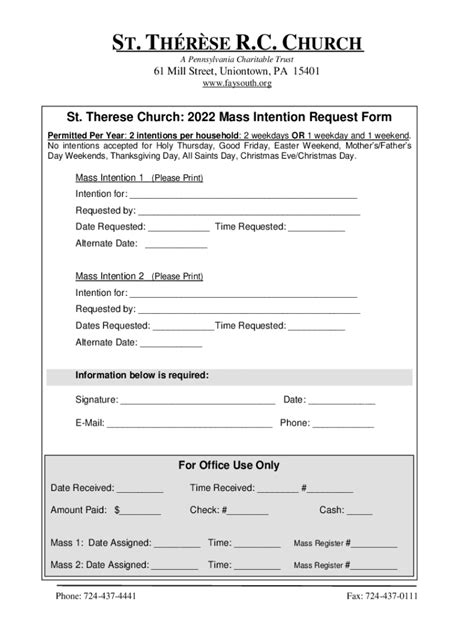 Fillable Online St Therese Church 2022 Mass Intention Request Form Fax Email Print Pdffiller