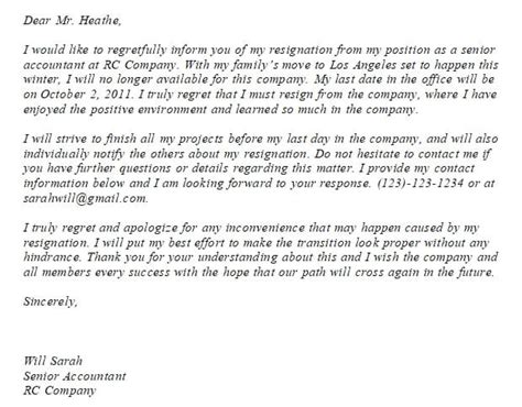 A Good Resignation Letter With Regret Along With Its Example Room