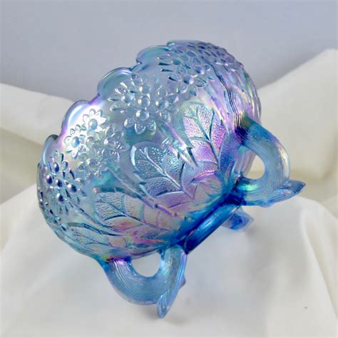 Fenton Twilight Blue Fenton’s Flowers Carnival Glass Rose Bowl Carnival Glass