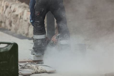 Worker is Cutting Concrete with Circular Saw Stock Image - Image of ...