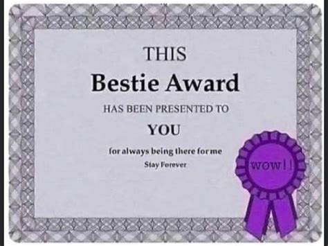 Bestie Award Certificate With Purple Ribbon