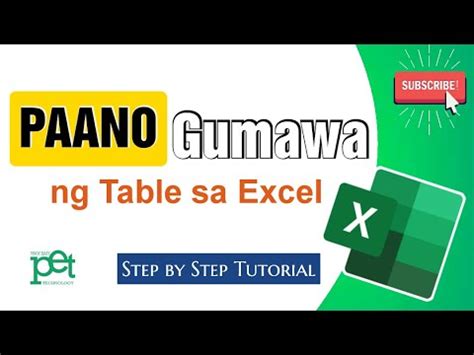 Paano Gumawa Ng Table Sa Ms Excel Filipino Youtube