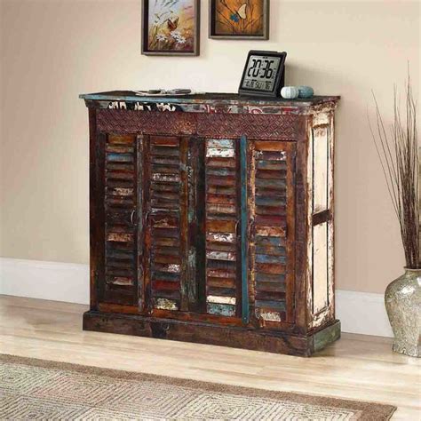 Appalachian Rustic Reclaimed Wood Shutter Door Sideboard Buffet