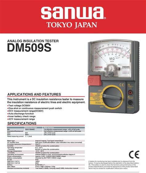 Sanwa Dm S Analog Insulation Resistance Tester Megaohms Ac V