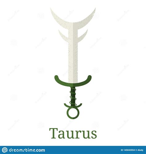 Taurus Sword Zodiac Sign Flat Cartoon Zodiacal Weapon One Of 12