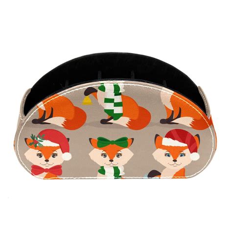 Ownta Cute Christmas Festive Foxes Pattern Pvc Leather Brush Holder