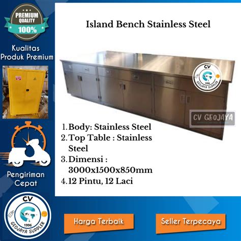 Jual Meja Kerja Laboratorium Island Bench Stainless Steel Kombinasi