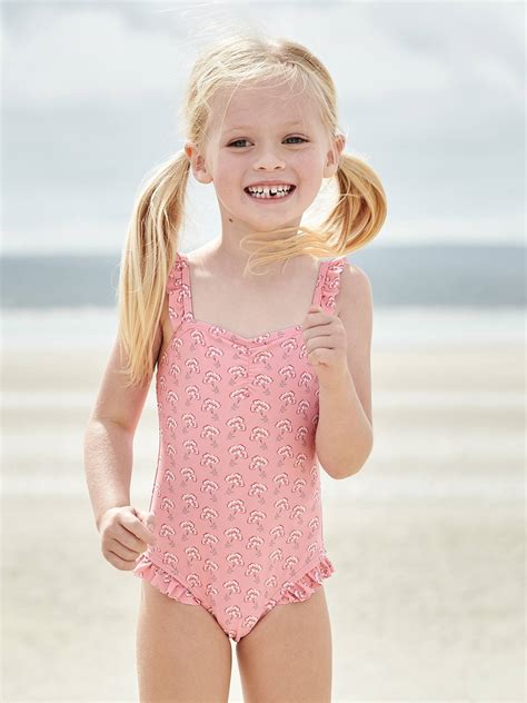 Printed Swimsuit With Ruffle For Girls Sweet Pink Girls Vertbaudet