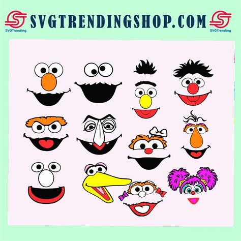 Sesame street face head bundle, sesame street svg, elmo face svg ...