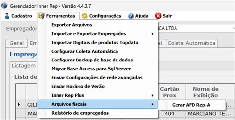 Como gerar o AFD e quais são os layouts do arquivo para o Inner Ponto 4