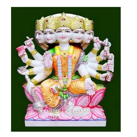 Painted Hindu Marble Panchmukhi Gayatri Mata Statue For Temple Size