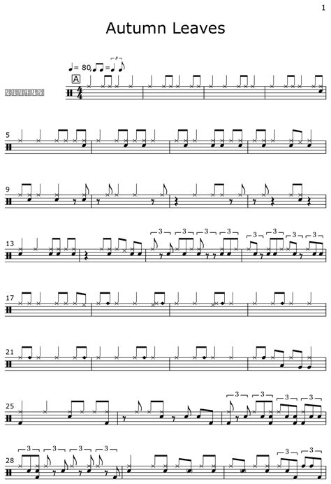 Autumn Leaves Sheet Music For Drum Set