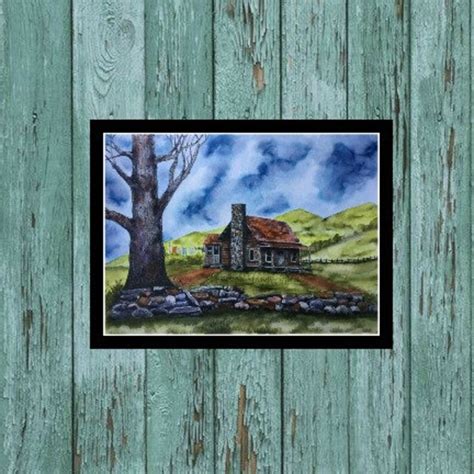 Log Cabin Print Country Cabin Landscape Mountain Cabin Etsy