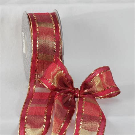 The Ribbon People Gold Colored And Burgundy Red Wired Woven Ribbon