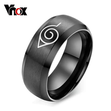 Vnox Anime Naruto Ring Black Stainless Steel Mens Ring Party