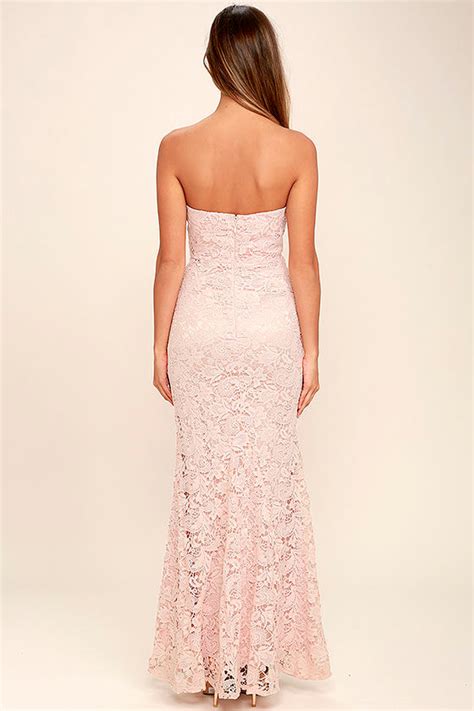 Blush Pink Lace Dress Strapless Dress Lace Maxi Dress Homecoming